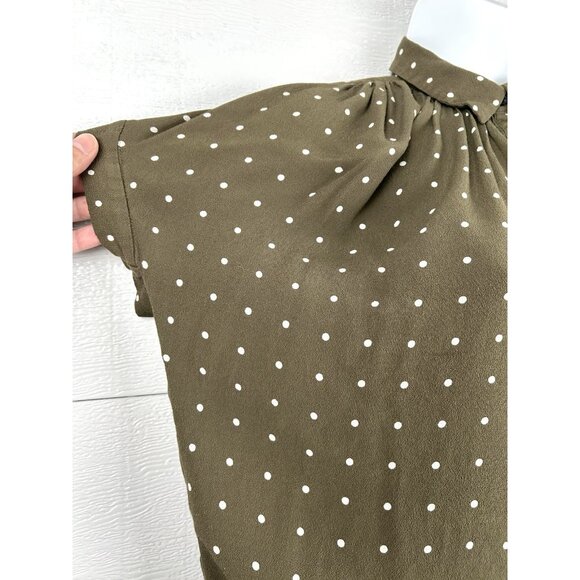 Madewell Central Drapey Popover Shirt in Grid Dot Olive Green Extra Small XS - Picture 2 of 16